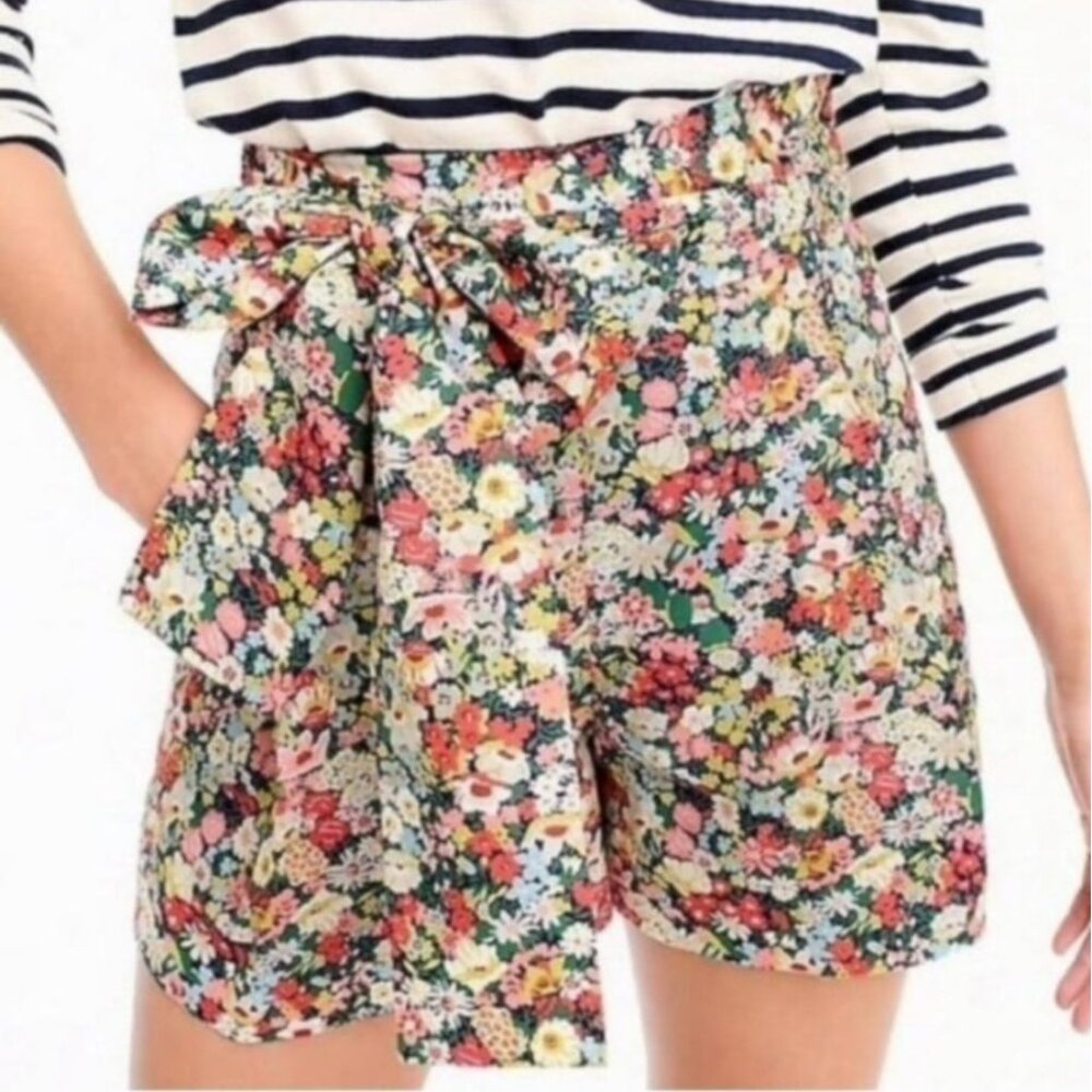 J. Crew Liberty Thorpe Floral High Rise Tie Waist Shorts Size 8
